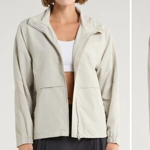 Elodie Stand Collar Windbreaker Women's Light Grey Jacket (M)
